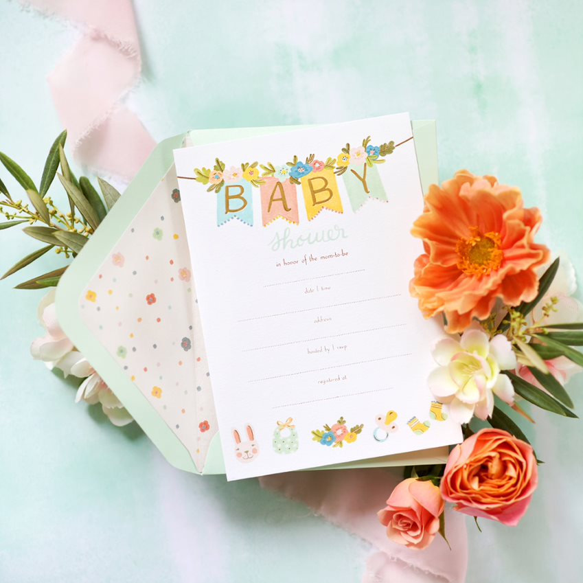 Baby Banner Baby Shower Invitation Surrounded by Flowers