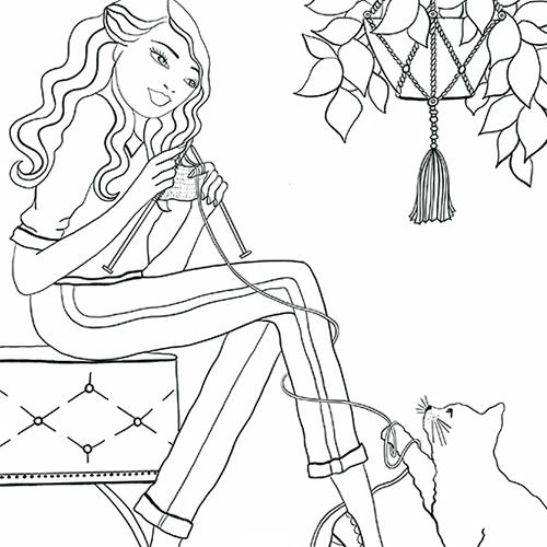 Bella Woman and Cat Coloring Page