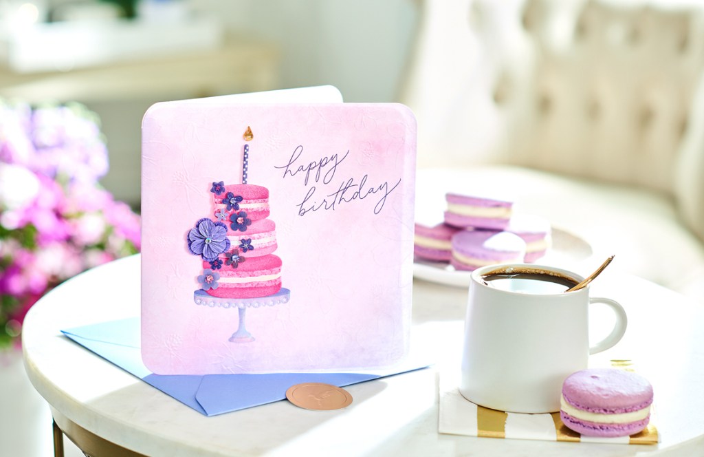 BCRF Card on Table with Coffee and Macarons