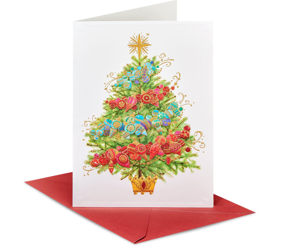 2 Christmas Tree Holiday Ornaments Card 1