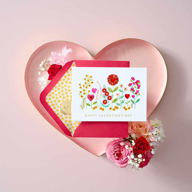 Floral Valentine's Day card on heart tray