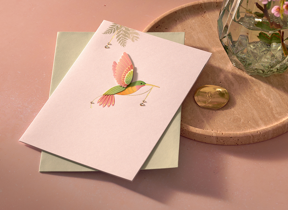 Blank card with hummingbird on the front.