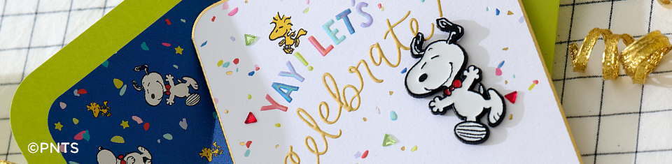 Card with Snoopy that says Yay! Let’s Celebrate!