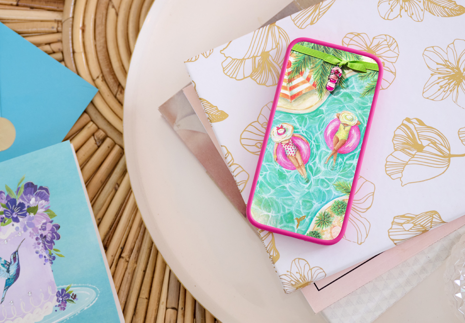 Cell phone with a beach scene wallpaper
