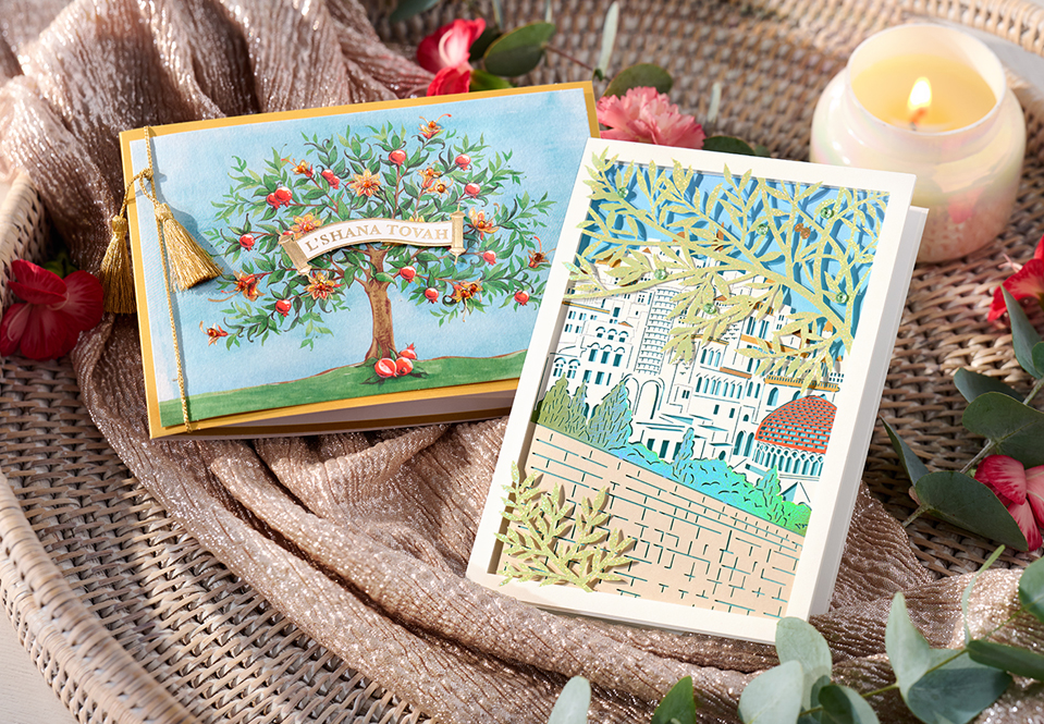 L'SHANA TOVAH card in a basket