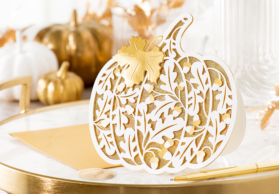 Pumpkin card on a table