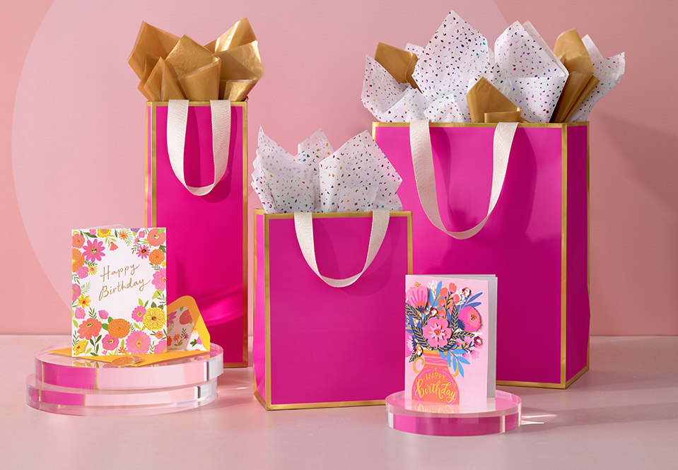 Pink gift bags and cards