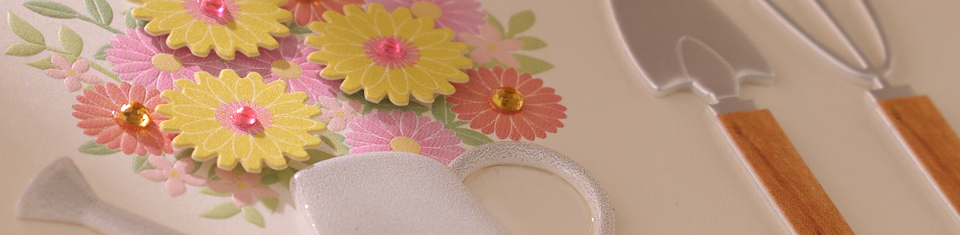 Card with watering can and flowers