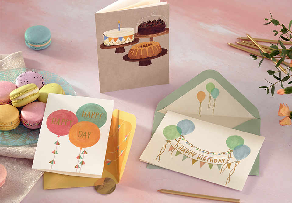 3 Birthday cards on a table.