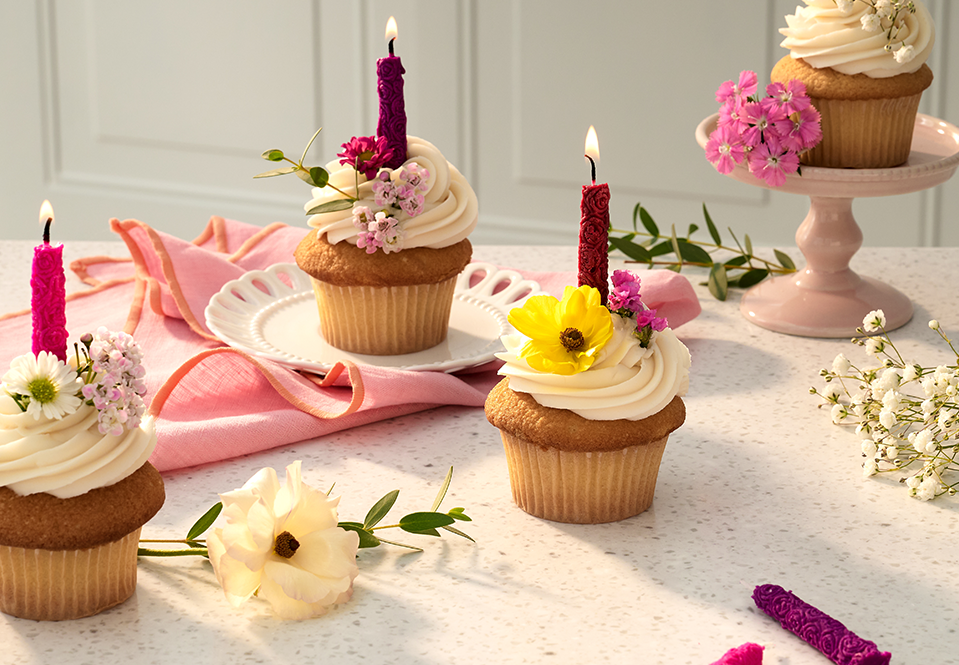 Birthday candles on cupcakes