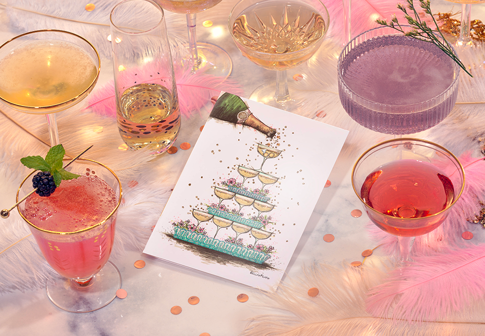 Champagne card on a table with cocktails