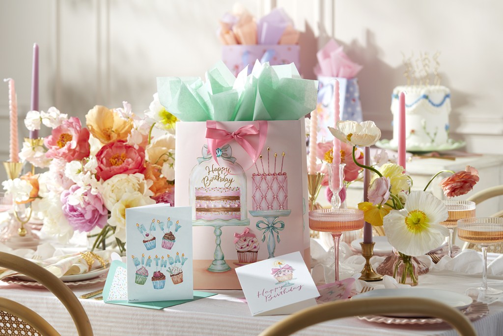 Papyrus cards and gift packaging on birthday tablescape