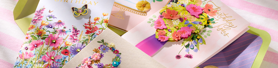 Cards laying flat with various treatments