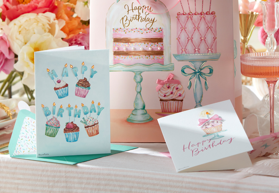 Birthday cards on a table