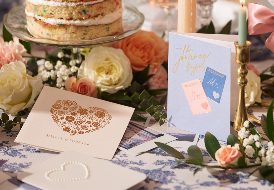 Wedding cards on a table