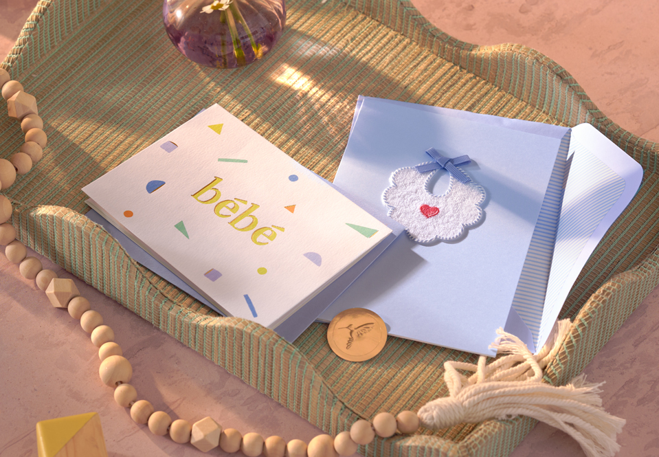 Baby cards on a tray