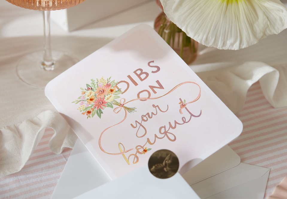 Dibs on you bouquet wedding card