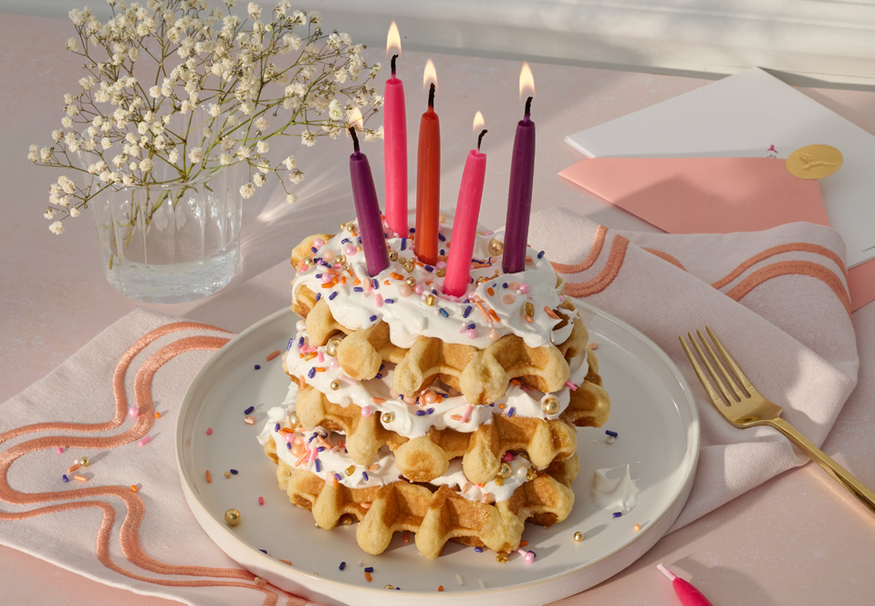 Birthday candles on a waffle cake