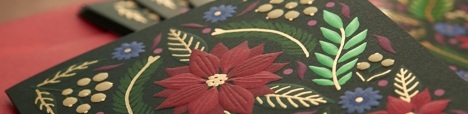 Dark green and floral holiday card.